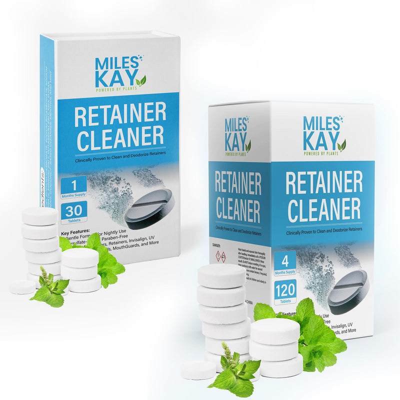 Retainer Cleaner 120 Tablets (4-Month Supply) – Keep Your Retainer Fresh, Retainer Bright and Stain-Free. Cleaning Tablets for Retainers, Ultrasonic & Dental Pod Compatible. Fresh Mint | Miles Kay